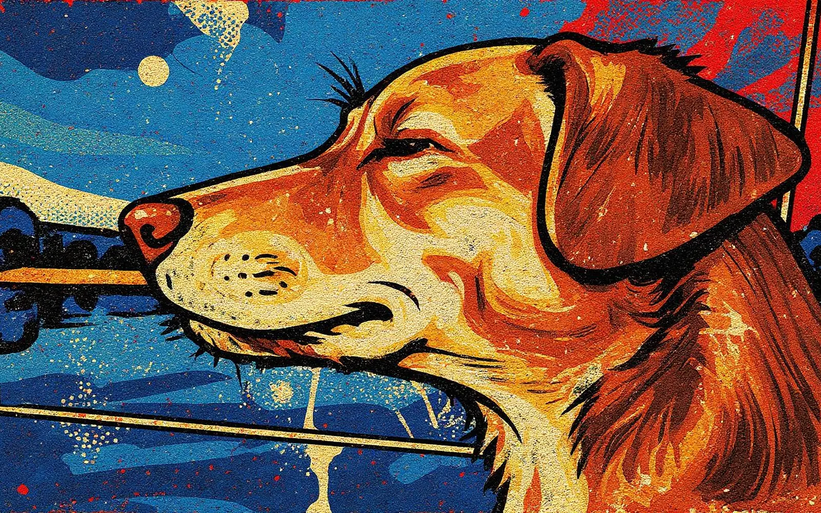 Hund im Profil mit geschlossenen Augen, genüsslich schnuppernd — Pop-Art-Illustration zum Thema Hochsensibilität